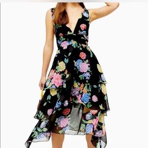 Topshop Black Floral Midi Dress